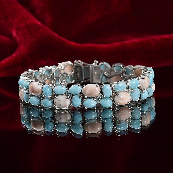 Shop Lc D'Joy Pink Natrolite And Multi Gemstone 42.40 Ctw Dolphin Dance Bracelet In Rhodium Over Sterling Silver (7.25 In)