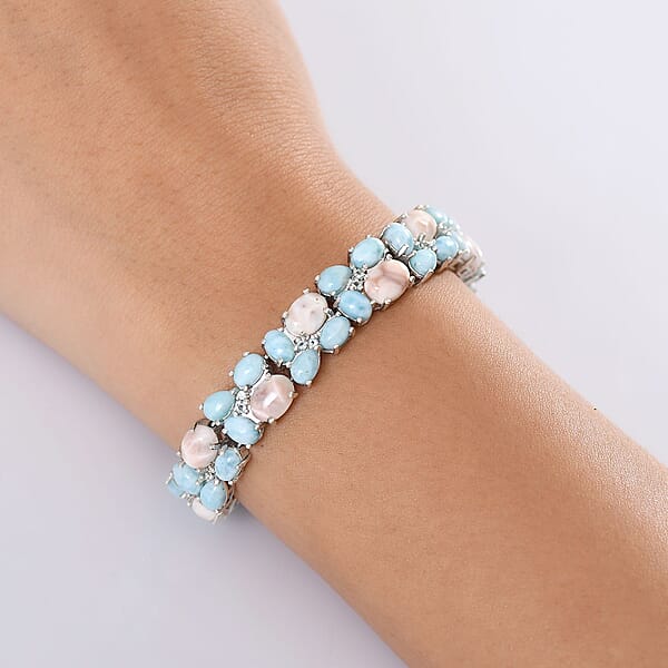 Shop Lc D'Joy Pink Natrolite And Multi Gemstone 42.40 Ctw Dolphin Dance Bracelet In Rhodium Over Sterling Silver (7.25 In)