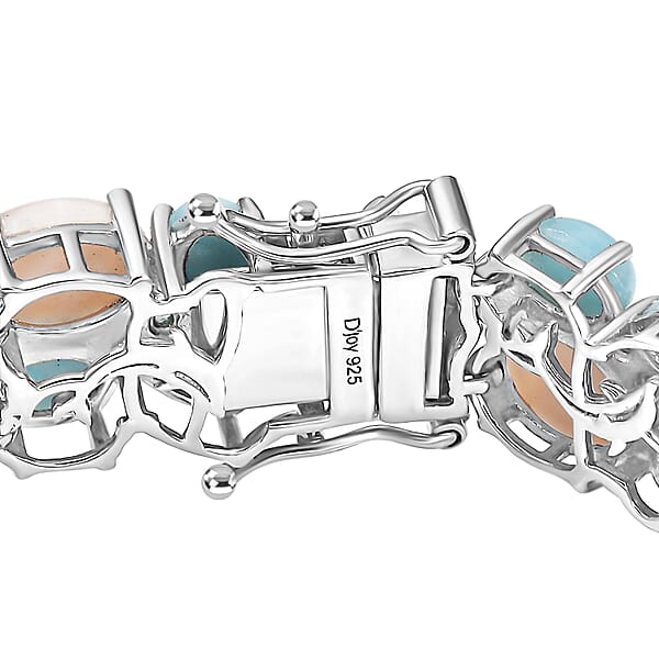 Shop Lc D'Joy Pink Natrolite And Multi Gemstone 42.40 Ctw Dolphin Dance Bracelet In Rhodium Over Sterling Silver (7.25 In)