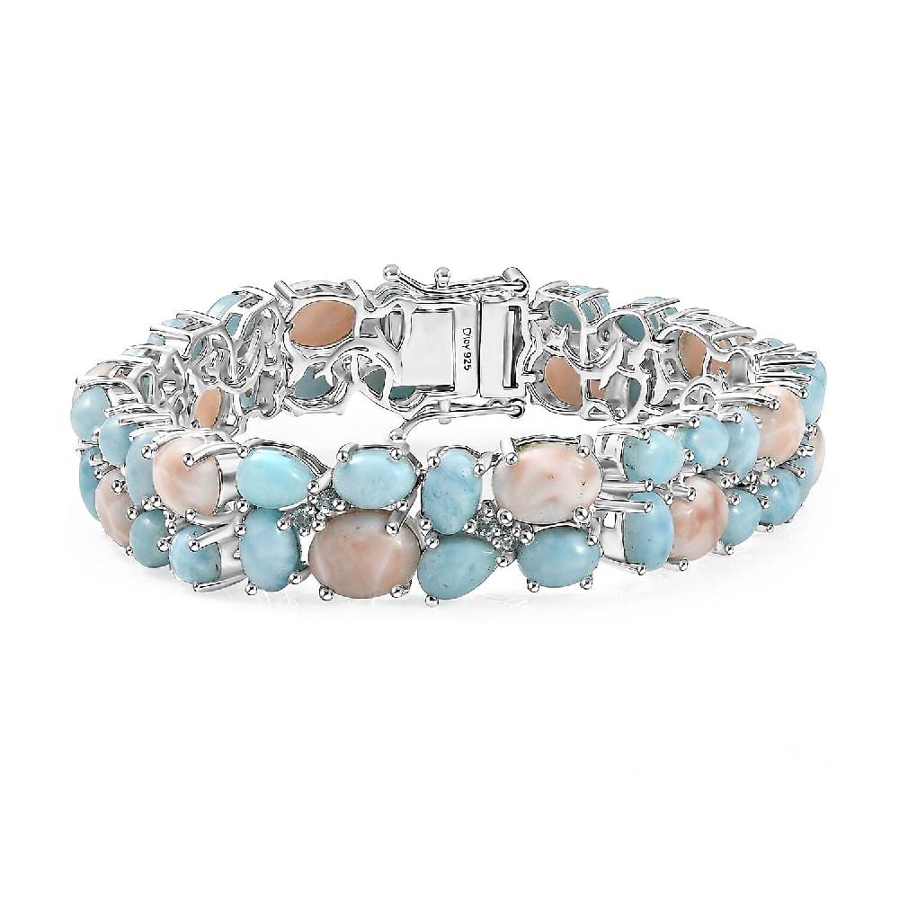 shop lc D'Joy Pink Natrolite and Multi Gemstone 42.40 ctw Dolphin Dance Bracelet in Rhodium Over Sterling Silver (7.25 In)
