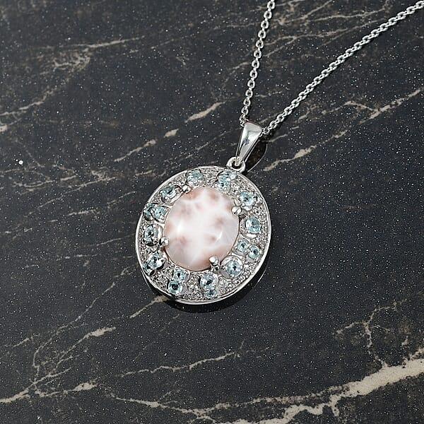 Shop Lc D'Joy Pink Natrolite And Multi Gemstone 5.10 Ctw Art Deco Pendant Necklace 20 Inches In Rhodium Over Sterling Silver