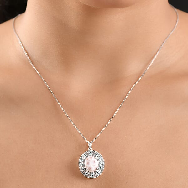 Shop Lc D'Joy Pink Natrolite And Multi Gemstone 5.10 Ctw Art Deco Pendant Necklace 20 Inches In Rhodium Over Sterling Silver