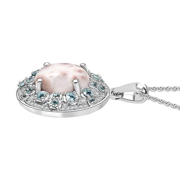 Shop Lc D'Joy Pink Natrolite And Multi Gemstone 5.10 Ctw Art Deco Pendant Necklace 20 Inches In Rhodium Over Sterling Silver