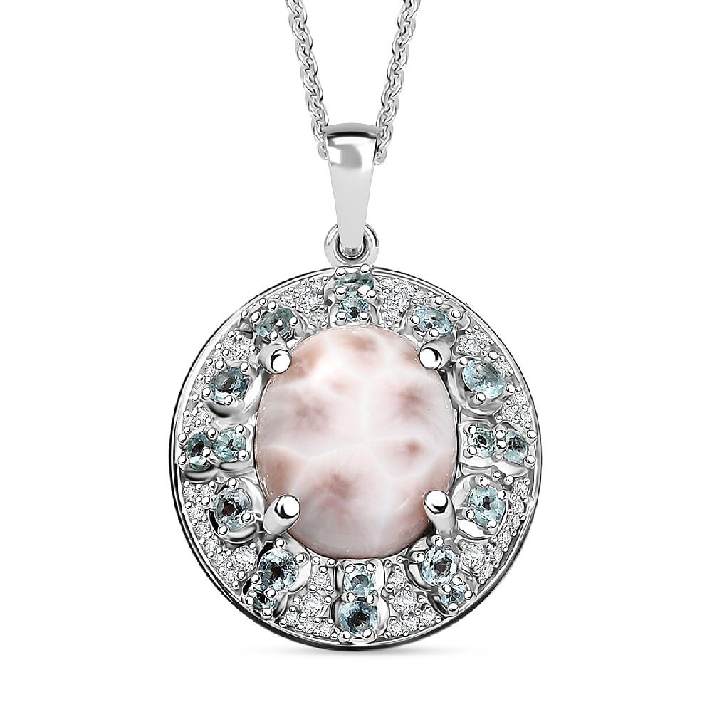 shop lc D'Joy Pink Natrolite and Multi Gemstone 5.10 ctw Art Deco Pendant Necklace 20 Inches in Rhodium Over Sterling Silver