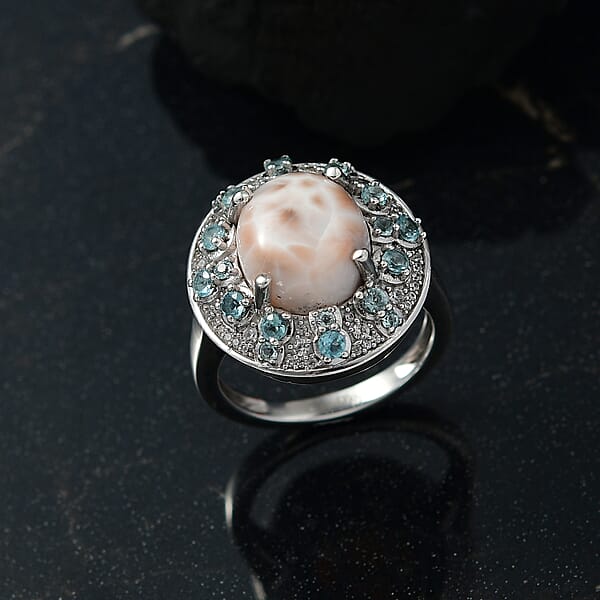 Shop Lc D'Joy Pink Natrolite And Multi Gemstone 5.25 Ctw Ocean Bloom Ring In Rhodium Over Sterling Silver