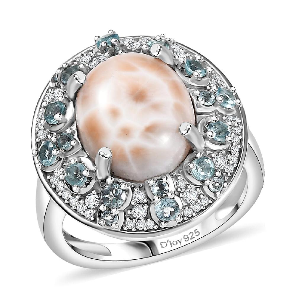 shop lc D'Joy Pink Natrolite and Multi Gemstone 5.25 ctw Ocean Bloom Ring in Rhodium Over Sterling Silver