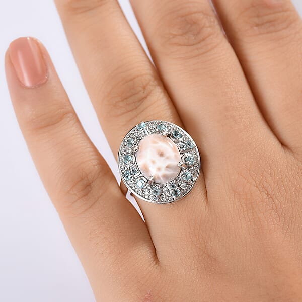 Shop Lc D'Joy Pink Natrolite And Multi Gemstone 5.25 Ctw Ocean Bloom Ring In Rhodium Over Sterling Silver