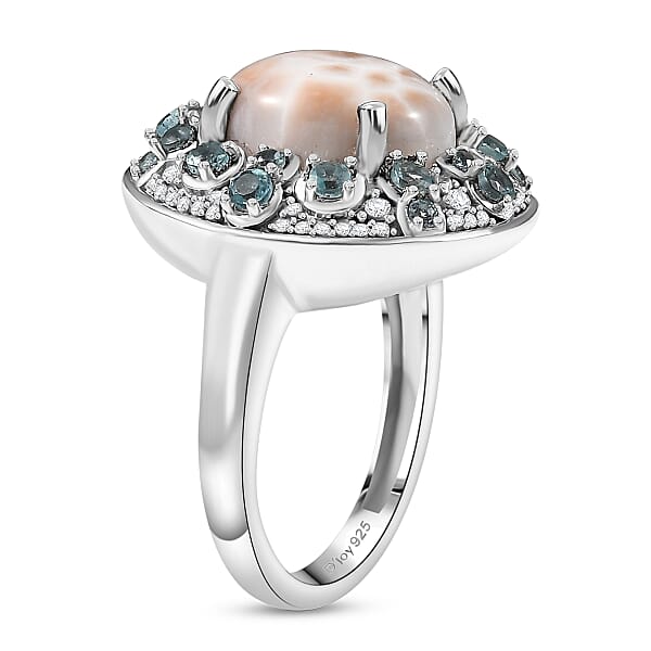 Shop Lc D'Joy Pink Natrolite And Multi Gemstone 5.25 Ctw Ocean Bloom Ring In Rhodium Over Sterling Silver