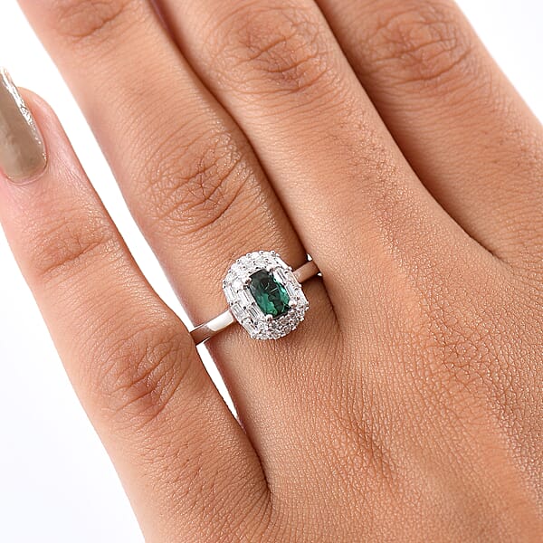 Shop Lc D'Joy Pirineu Lagoon Tourmaline And Moissanite 1.00 Ctw Ring In Rhodium Over Sterling Silver