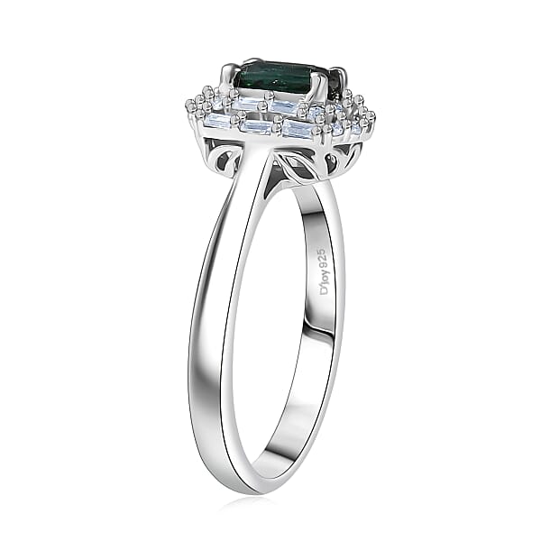 Shop Lc D'Joy Pirineu Lagoon Tourmaline And Moissanite 1.00 Ctw Ring In Rhodium Over Sterling Silver