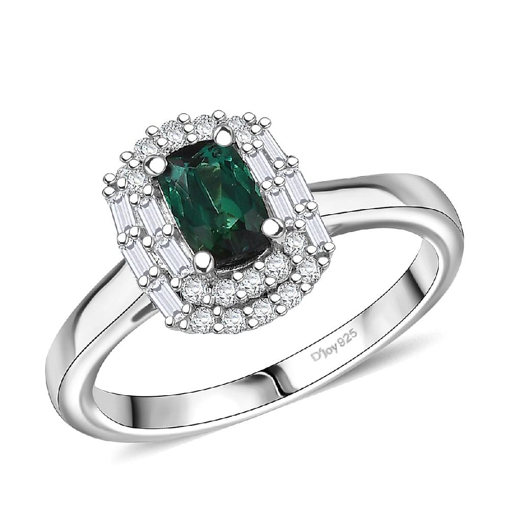 shop lc D'Joy Pirineu Lagoon Tourmaline and Moissanite 1.00 ctw Ring in Rhodium Over Sterling Silver