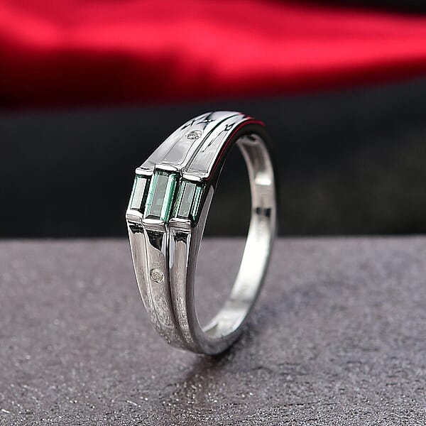 Shop Lc D'Joy Pirineu Lagoon Tourmaline Diamond Ring In Rhodium Over Sterling Silver 0.50 Ctw