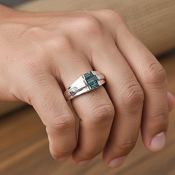 Shop Lc D'Joy Pirineu Lagoon Tourmaline Diamond Ring In Rhodium Over Sterling Silver 0.50 Ctw
