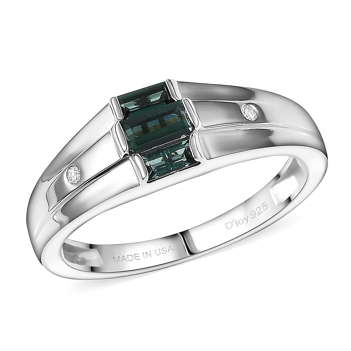 shop lc D'Joy Pirineu Lagoon Tourmaline Diamond Ring in Rhodium Over Sterling Silver 0.50 ctw