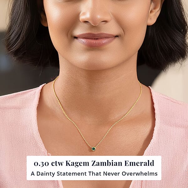 Shop Lc D'Joy Poke Free Kagem Zambian Emerald 0.30 Ctw Necklace 18 Inches In 18K Vermeil Yellow Gold Over Sterling Silver