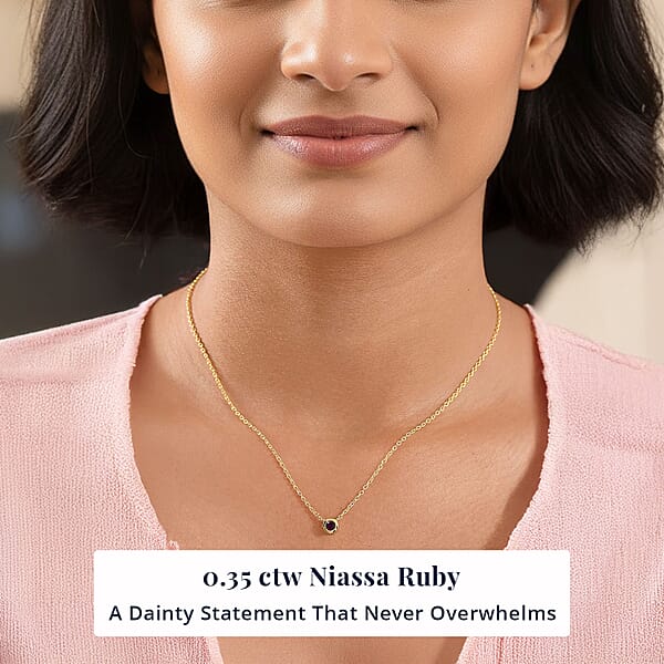 Shop Lc D'Joy Poke Free Niassa Ruby (FF) 0.35 Ctw Necklace 18 Inches In 18K Vermeil Yellow Gold Over Sterling Silver