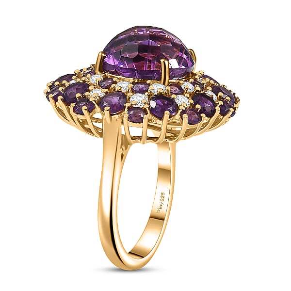 Shop Lc D'Joy Premium African Amethyst Moissanite Starbust Ring In 18K Vermeil YG Over Sterling Silver 10.40 Ctw