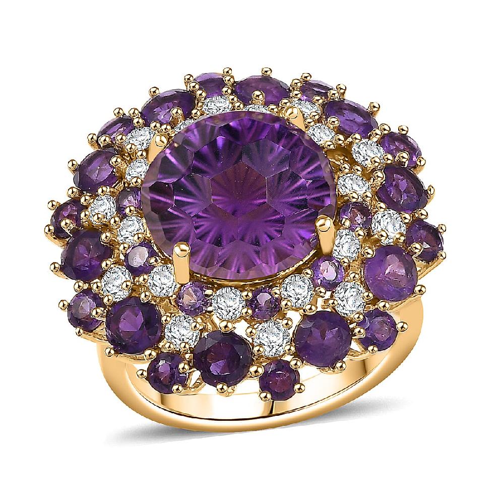 shop lc D'Joy Premium African Amethyst Moissanite Starbust Ring in 18K Vermeil YG Over Sterling Silver 10.40 ctw
