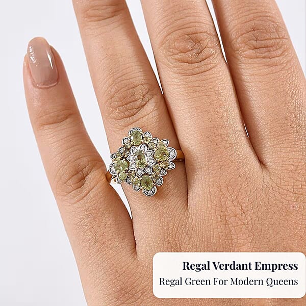 Shop Lc D'Joy Premium Ambanja Demantoid Garnet And Moissanite 2.10 Ctw Verdant Empress Ring In 18K Vermeil Yellow Gold Over Sterling Silver