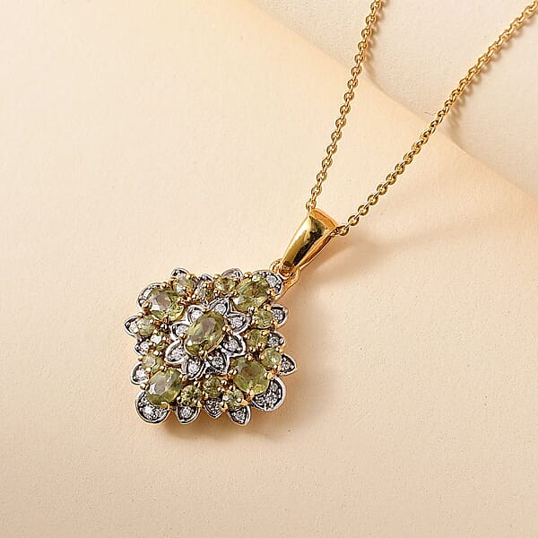 Shop Lc D'Joy Premium Ambanja Demantoid Garnet And Moissanite 2.10 Ctw Verdant Empress Pendant Necklace In 18K Vermeil Yellow Gold Over Sterling Silver 20 Inches