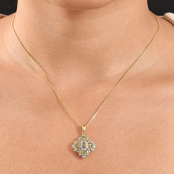 Shop Lc D'Joy Premium Ambanja Demantoid Garnet And Moissanite 2.10 Ctw Verdant Empress Pendant Necklace In 18K Vermeil Yellow Gold Over Sterling Silver 20 Inches