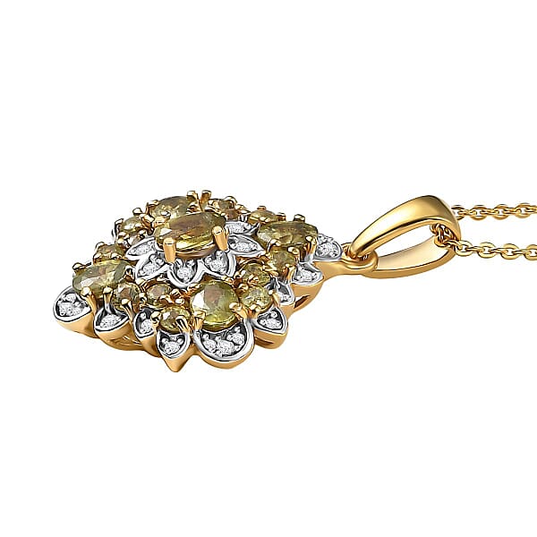 Shop Lc D'Joy Premium Ambanja Demantoid Garnet And Moissanite 2.10 Ctw Verdant Empress Pendant Necklace In 18K Vermeil Yellow Gold Over Sterling Silver 20 Inches