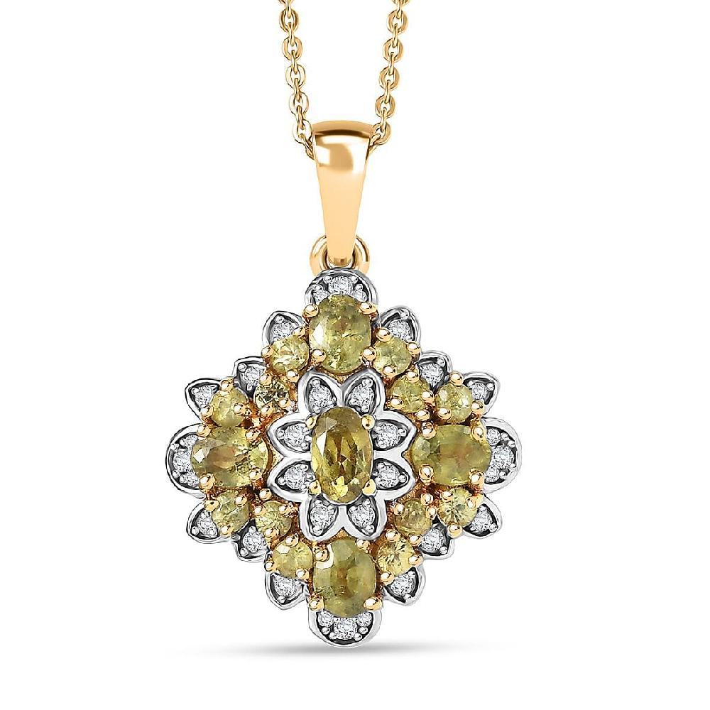 shop lc D'Joy Premium Ambanja Demantoid Garnet and Moissanite 2.10 ctw Verdant Empress Pendant Necklace in 18K Vermeil Yellow Gold Over Sterling Silver 20 Inches