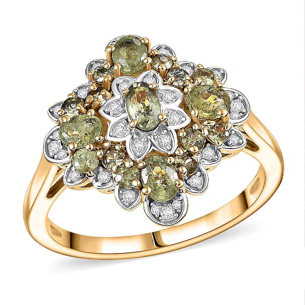 shop lc D'Joy Premium Ambanja Demantoid Garnet and Moissanite 2.10 ctw Verdant Empress Ring in 18K Vermeil Yellow Gold Over Sterling Silver