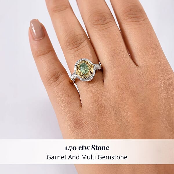 Shop Lc D'Joy Premium Ambanja Demantoid Garnet And Multi Gemstone 1.70 Ctw Verdant Halo Ring In 18K Vermeil Yellow Gold Over Sterling Silver
