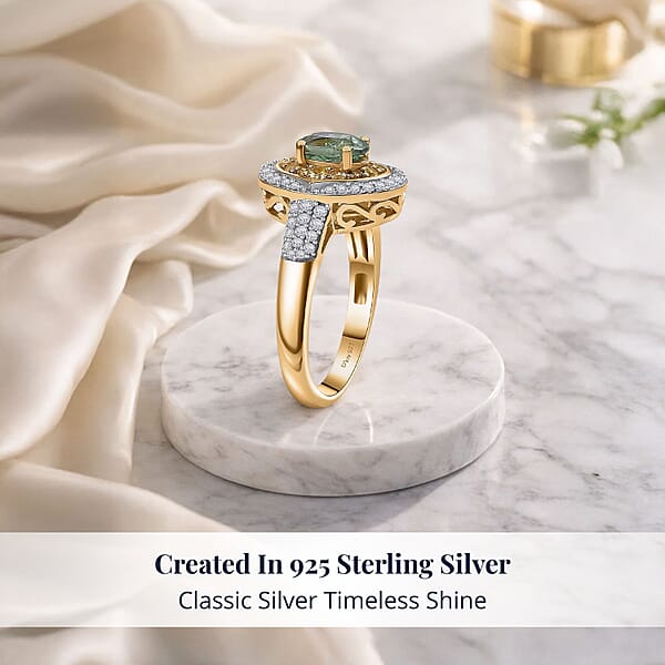 Shop Lc D'Joy Premium Ambanja Demantoid Garnet And Multi Gemstone 1.70 Ctw Verdant Halo Ring In 18K Vermeil Yellow Gold Over Sterling Silver