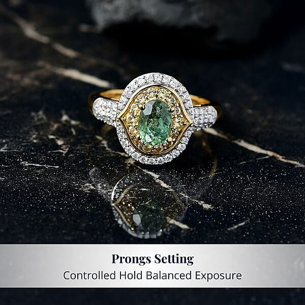 Shop Lc D'Joy Premium Ambanja Demantoid Garnet And Multi Gemstone 1.70 Ctw Verdant Halo Ring In 18K Vermeil Yellow Gold Over Sterling Silver