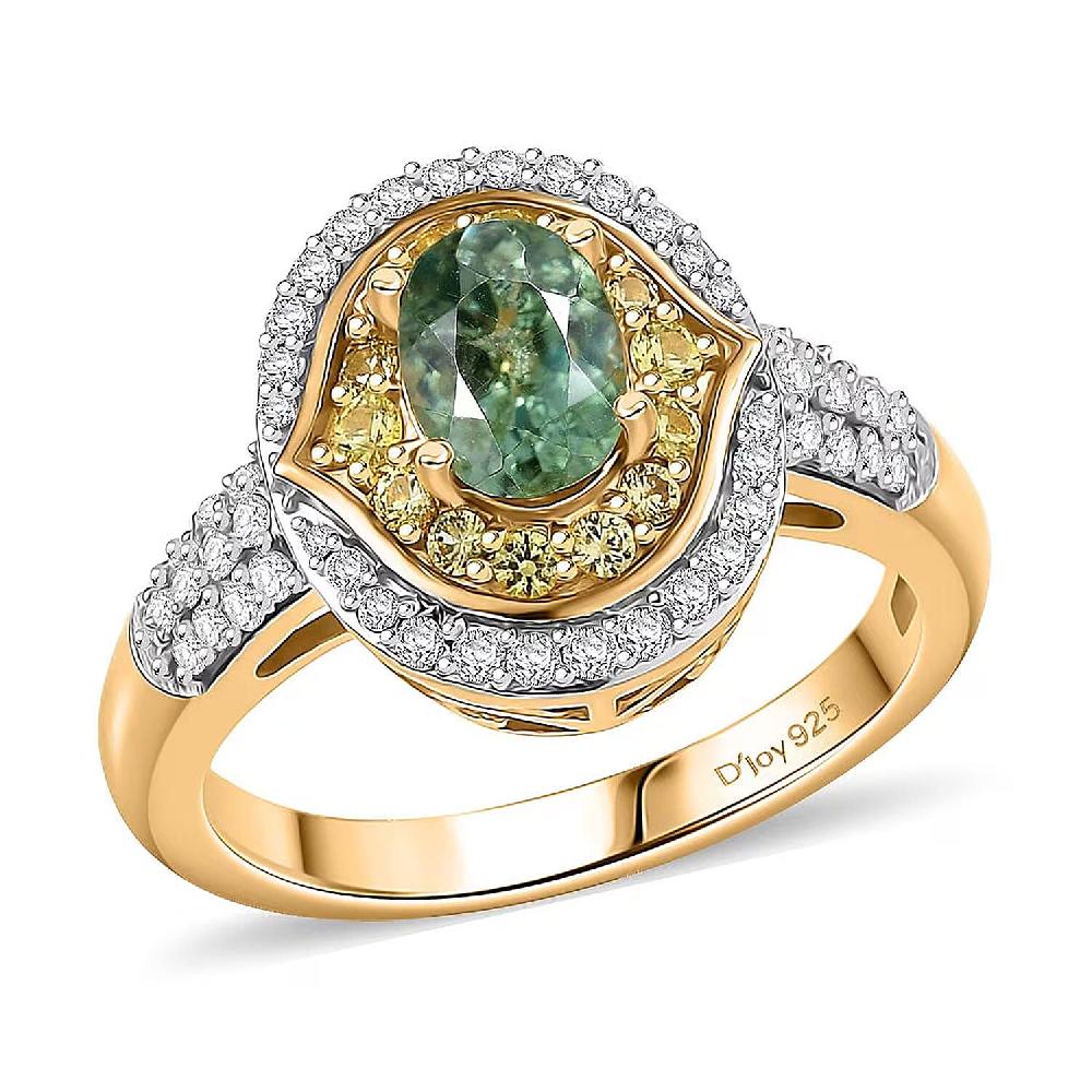 shop lc D'Joy Premium Ambanja Demantoid Garnet and Multi Gemstone 1.70 ctw Verdant Halo Ring in 18K Vermeil Yellow Gold Over Sterling Silver