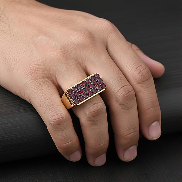Shop Lc D'Joy Premium Anthill Garnet 2.50 Ctw Men's Ring In 18K Vermeil Yellow Gold Over Sterling Silver