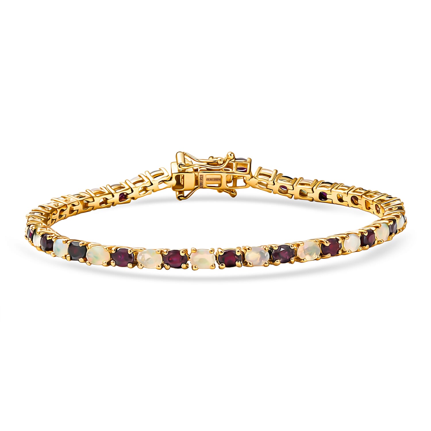 shop lc D'Joy Premium Anthill Garnet and Ethiopian Welo Opal 6.40 ctw Heart of Earth & Light Bracelet in 18K Vermeil Yellow Gold Over Sterling Silver (7.25 In)