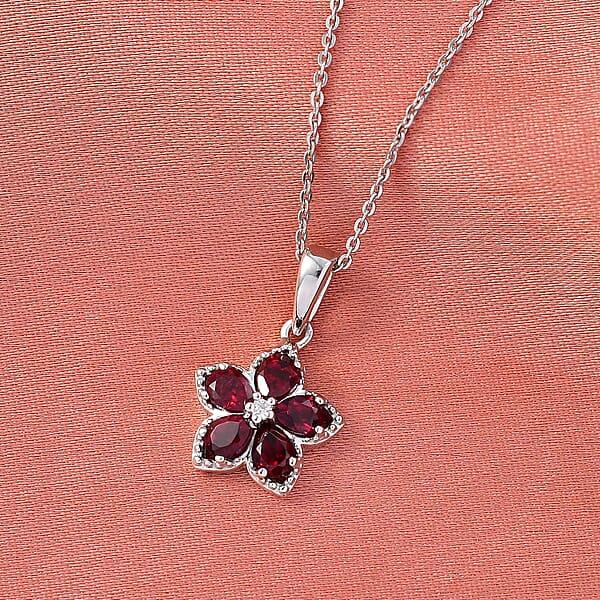 Shop Lc D'Joy Premium Anthill Garnet And Moissanite 1.00 Ctw Flower Pendant Necklace 20 Inches In Rhodium Over Sterling Silver (Del. In 5-7 Days)