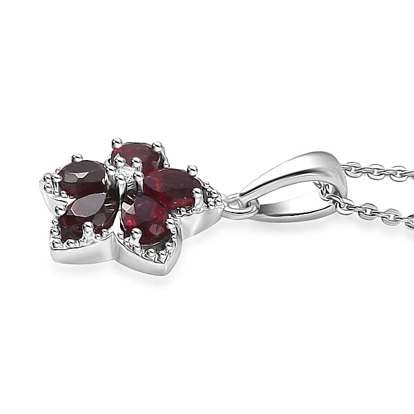 Shop Lc D'Joy Premium Anthill Garnet And Moissanite 1.00 Ctw Flower Pendant Necklace 20 Inches In Rhodium Over Sterling Silver (Del. In 5-7 Days)