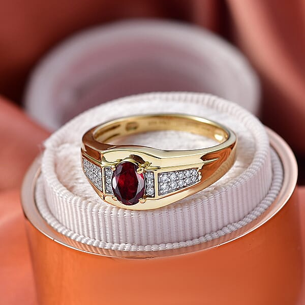 Shop Lc D'Joy Premium Anthill Garnet And Moissanite 1.10 Ctw Men's Ring In 18K Vermeil Yellow Gold Over Sterling Silver (Del. In 5-7 Days)