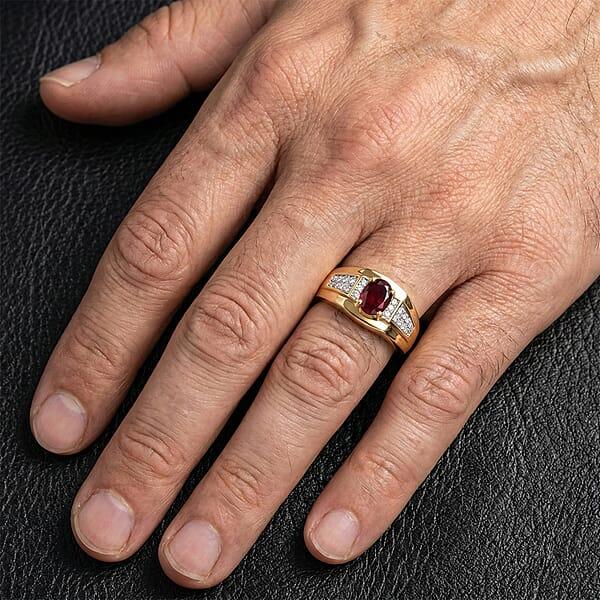 Shop Lc D'Joy Premium Anthill Garnet And Moissanite 1.10 Ctw Men's Ring In 18K Vermeil Yellow Gold Over Sterling Silver (Del. In 5-7 Days)