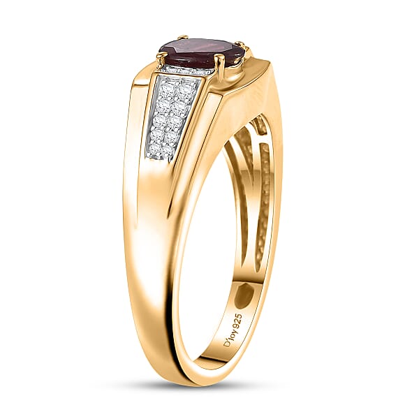Shop Lc D'Joy Premium Anthill Garnet And Moissanite 1.10 Ctw Men's Ring In 18K Vermeil Yellow Gold Over Sterling Silver (Del. In 5-7 Days)
