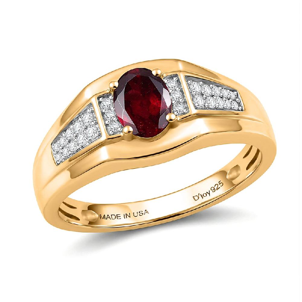 shop lc D'Joy Premium Anthill Garnet and Moissanite 1.10 ctw Men's Ring in 18K Vermeil Yellow Gold Over Sterling Silver (Del. in 5-7 Days)