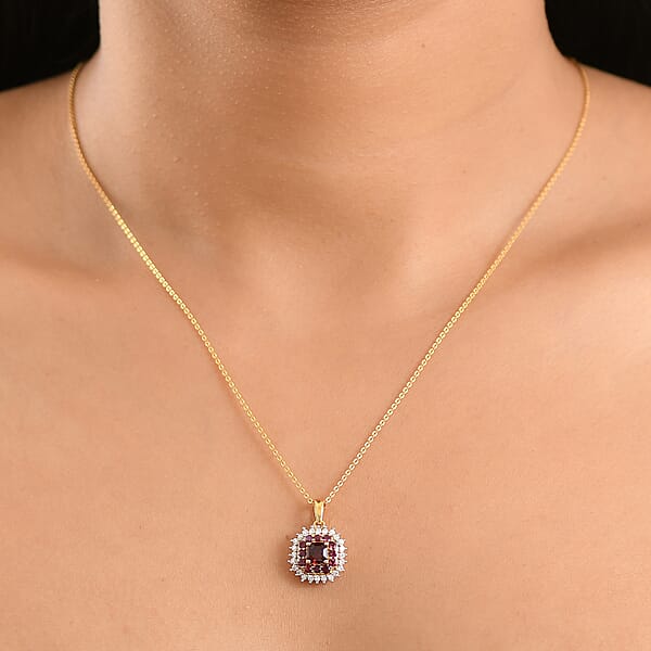 Shop Lc D'Joy Premium Anthill Garnet And Moissanite 1.15 Ctw Crimson Core Pendant Necklace 20 Inches In 18K Vermeil Yellow Gold Over Sterling Silver (Del. In 5-7 Days)