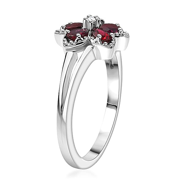 Shop Lc D'Joy Premium Anthill Garnet And Moissanite 1.15 Ctw Flower Ring In Rhodium Over Sterling Silver