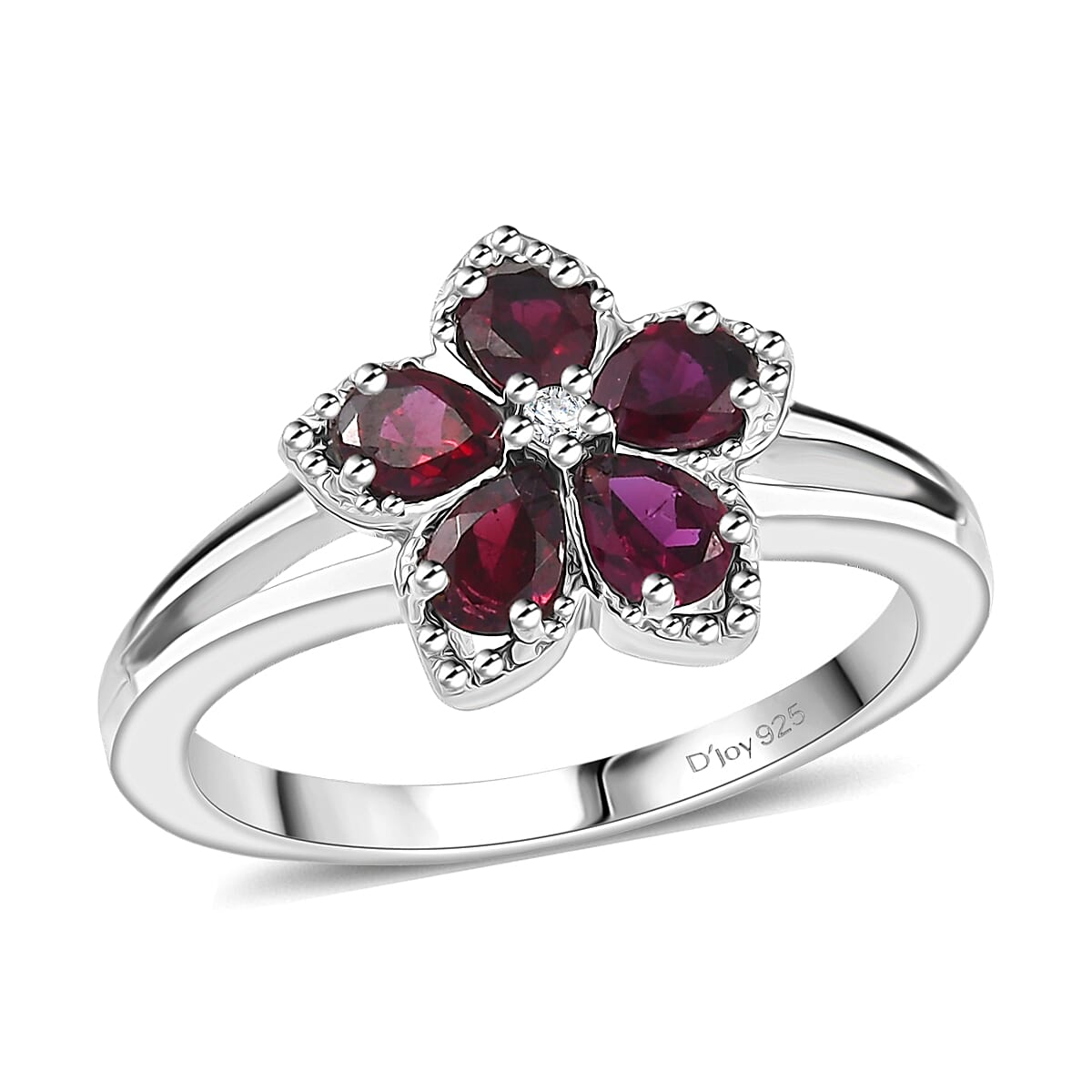 shop lc D'Joy Premium Anthill Garnet and Moissanite 1.15 ctw Flower Ring in Rhodium Over Sterling Silver