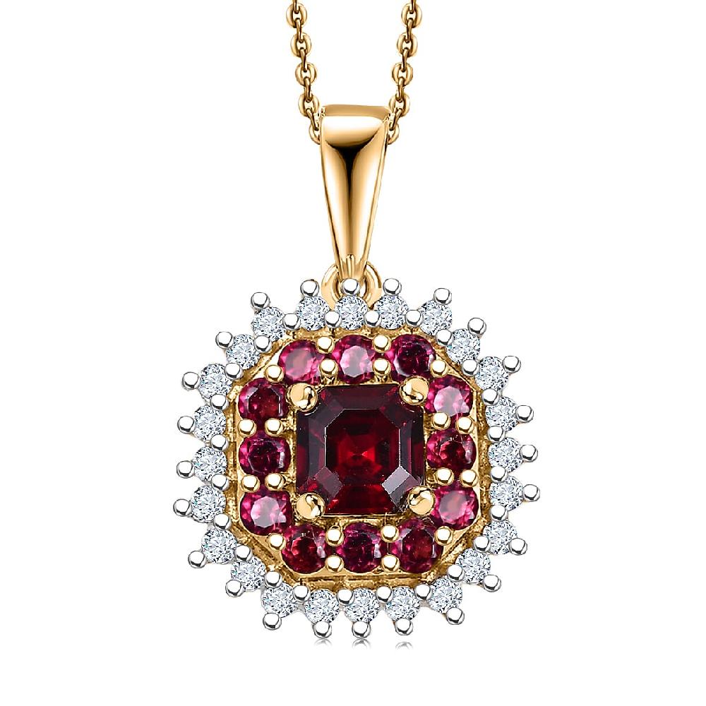 shop lc D'Joy Premium Anthill Garnet and Moissanite 1.15 ctw Crimson Core Pendant Necklace 20 Inches in 18K Vermeil Yellow Gold Over Sterling Silver (Del. in 5-7 Days)