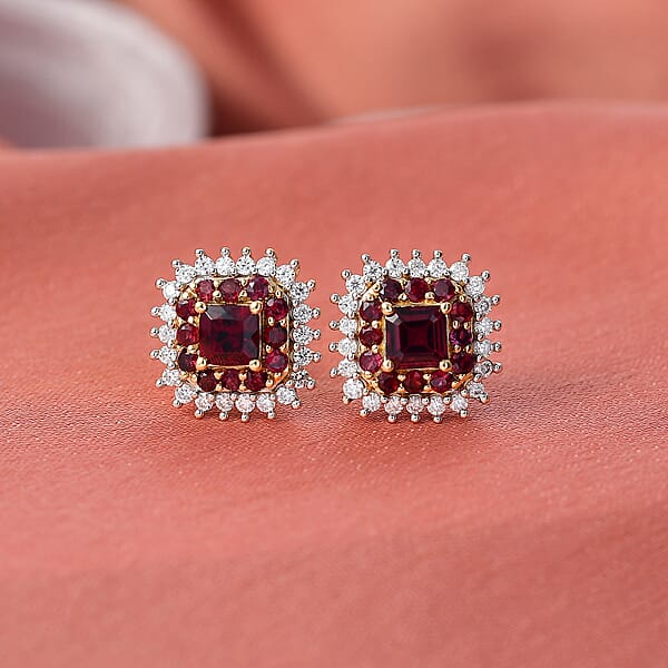 Shop Lc D'Joy Premium Anthill Garnet And Moissanite 1.85 Ctw Crimson Core Earrings In 18K Vermeil Yellow Gold Over Sterling Silver (Del. In 5-7 Days)