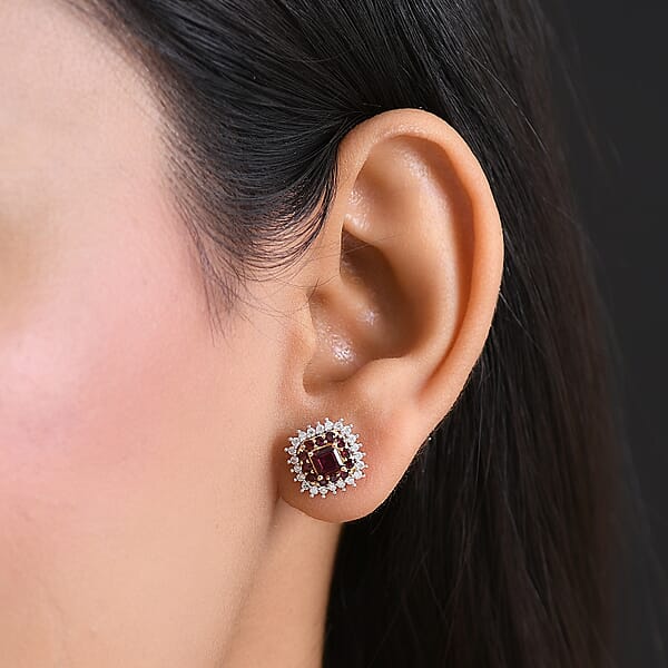 Shop Lc D'Joy Premium Anthill Garnet And Moissanite 1.85 Ctw Crimson Core Earrings In 18K Vermeil Yellow Gold Over Sterling Silver (Del. In 5-7 Days)