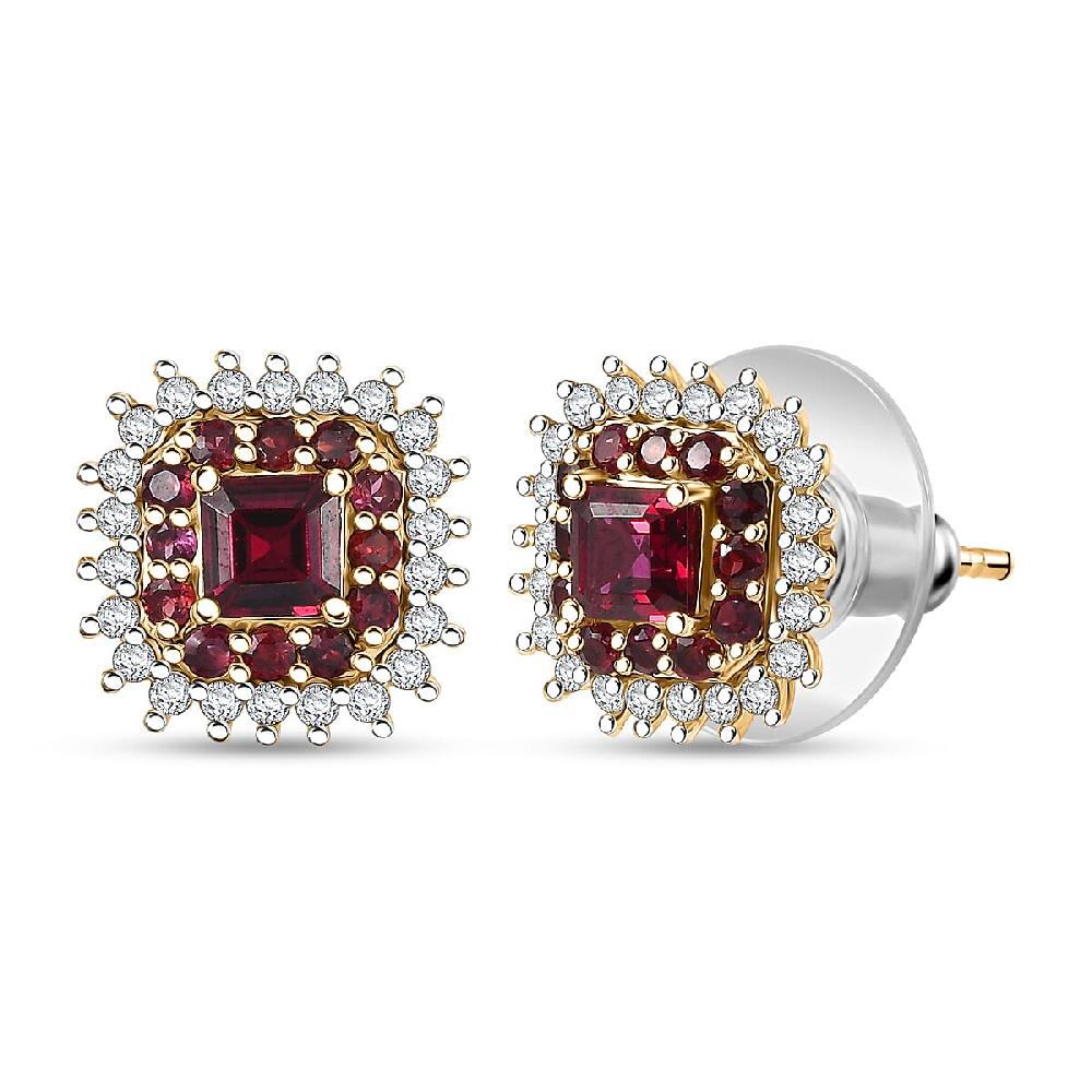 shop lc D'Joy Premium Anthill Garnet and Moissanite 1.85 ctw Crimson Core Earrings in 18K Vermeil Yellow Gold Over Sterling Silver (Del. in 5-7 Days)