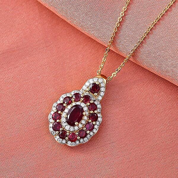 Shop Lc D'Joy Premium Anthill Garnet And Moissanite 2.10 Ctw Crimson Bloom Pendant Necklace 20 Inches In 18K Vermeil Yellow Gold Over Sterling Silver (Del. In 5-7 Days)
