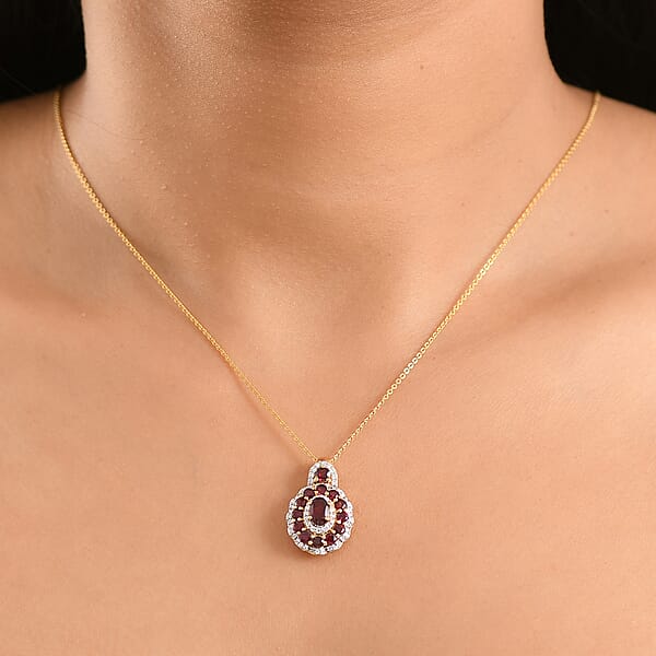 Shop Lc D'Joy Premium Anthill Garnet And Moissanite 2.10 Ctw Crimson Bloom Pendant Necklace 20 Inches In 18K Vermeil Yellow Gold Over Sterling Silver (Del. In 5-7 Days)