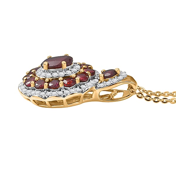 Shop Lc D'Joy Premium Anthill Garnet And Moissanite 2.10 Ctw Crimson Bloom Pendant Necklace 20 Inches In 18K Vermeil Yellow Gold Over Sterling Silver (Del. In 5-7 Days)